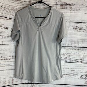 KUHL Top Womens Size Medium Shirt Split Neck Tee Gray short sleeve